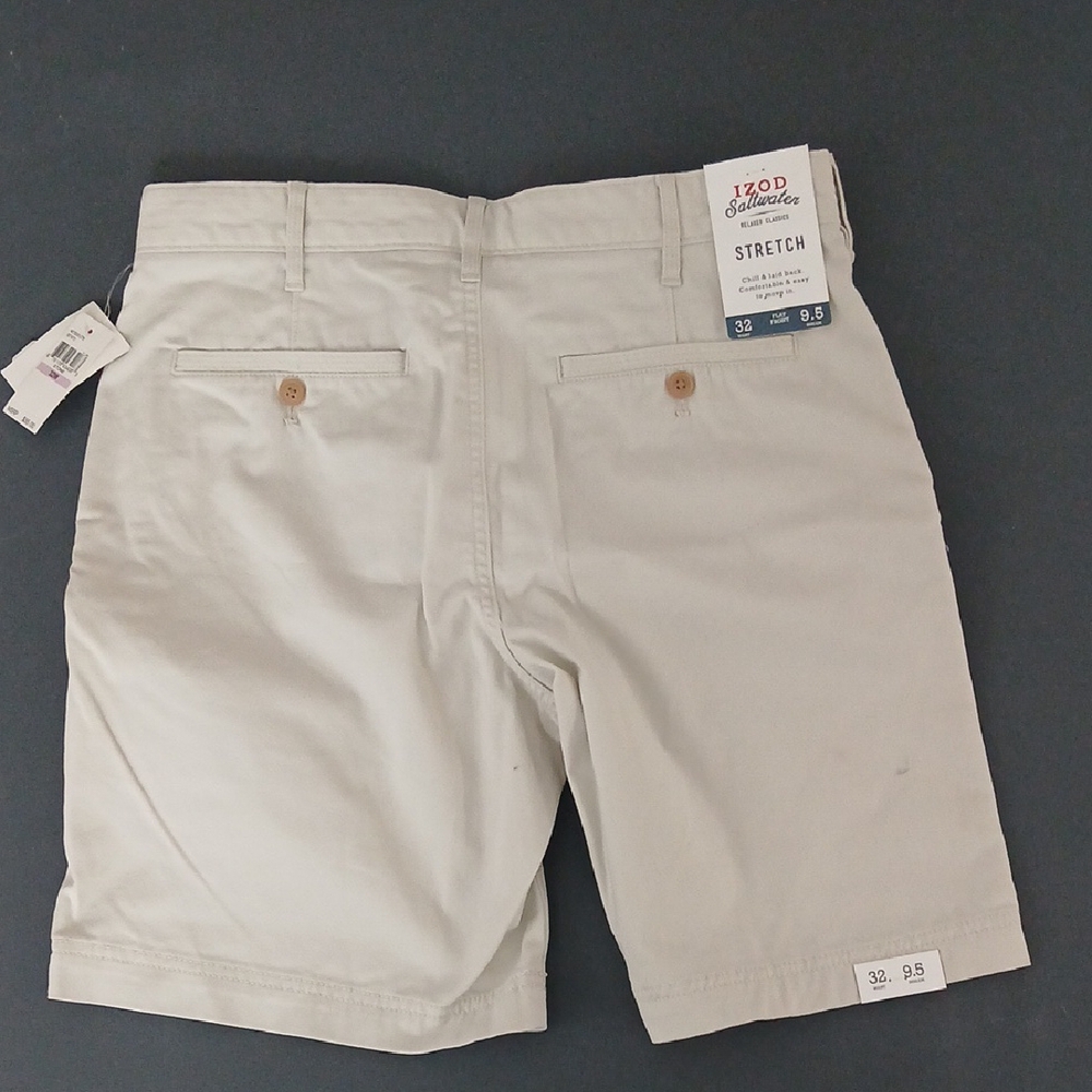Izod Tan Flat Front Tailored Shorts - Picture 5 of 6